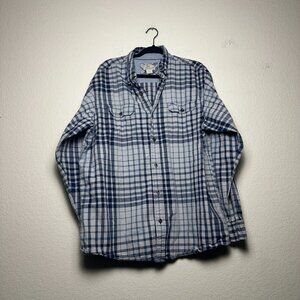 Bob Timberlake Plaid Flannel Shirt Mens Blue White XL Gorpcore Hiking Outdoors